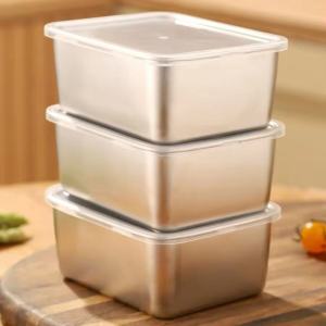 5/10Pcs Stainless Steel Food Storage Box Refridge Fresh-keeping Box Rectangle Food Box with Cover Food Serving Tray for Meat Fruits Cake Home Kitchen Organizer Box
