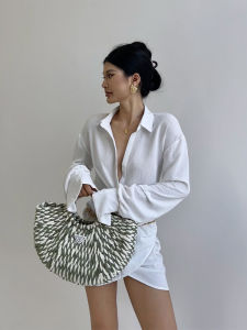 Jingya เซ็กซี่ แขนยาว ปกโปโล เดรสเชิ้ต สลิมฟิต ความยาว Midi ผู้หญิง ฤดูร้อน ใหม่ ดีไซน์ รายละเอียด Gored เสื้อท่อนบน