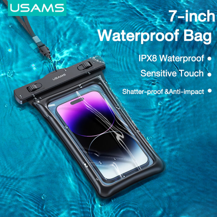 USAMS 7 inch Waterproof Phone Bags for Swimming Phone Case IPX8 Water