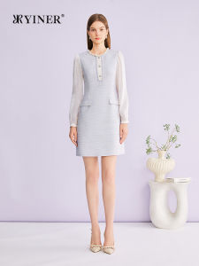 Wool Blend Glitter Thread Yarn Texture Straight Shape Dress