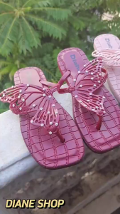 Womens Korean Style Cute Butterfly Wing Flip-Flops Stylish Rubber Non-Slip Sole Flat Sandals Comfortable Material for Outdoor & Home Wear All Seasons 060523