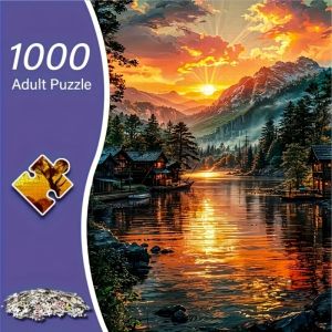 Jigsaw Puzzle 500/1000/1200/2000PCS Beautiful Sunset Lake Cabin Scene For Adults Perfect For Quiet Evening Activity