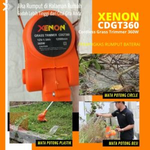 XENON CDGT360 POTONG RUMPUT BATERAI 12 VOLT CORDLESS GRASS TRIMMER 2 BATTERY 12VOLT