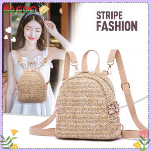 Bagooอินเทรนด์ชาติพันธุ์พู่ตกแต่งกระเป๋าสะพายเดินทางผู้หญิงฟางแบบทอสบายๆสะพายหลังกระเป๋ากระเป๋าสะพายข้าง