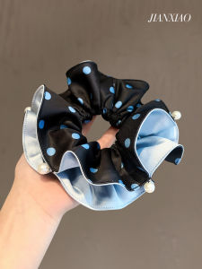 Korean Style Double Layer Pearl Elastic Hair Tie Blue Black Polka Dot Elegant Versatile Fashionable Hair Accessory for All