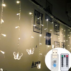 4M LED Ice Strip fairy String Light USB With Butterfly Pendant string light For Christmas Garland Window Terrace Camping Decor