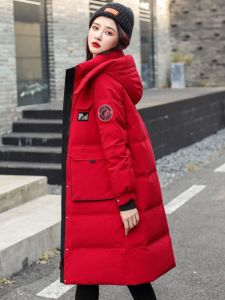 Snow Flying Womens down Jacket 2024 Winter New Style High-end Workwear Red Loose Mid-length White Duck down Coat