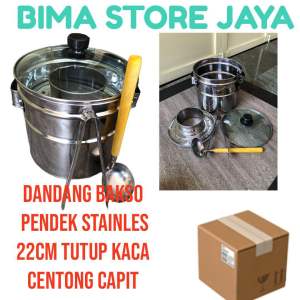 DANDANG BAKSO STAINLES TUTUP KACA 22 LENGKAP CENTONG CAPIT MURAH