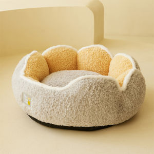 Semi Enclosed Warm Plush Pet Bed with Petal Design Circular Cat Pad Perfect Choice for Puppies Cats Cat Pad Supplies Dog Kennel