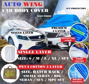 Car Body Cover Car Cover 3 Layer Outdoor Uv Sun Protection Waterproof Anti Collision Scratch Car Exterior Accessories Car Rain Coat Car Peva Canvas Cover Car Cover Sedan Hatchback SUV Kain Penutup Selimut Kereta
