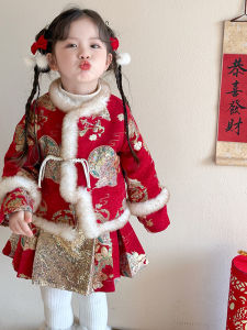 Girls Hanfu Winter Clothes 2025 Festive New Year Costume Chinese Tang Suit Little Girl Fashionable Childrens Traditional Clothing
