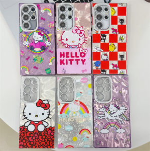 Cute IMD Color Silver Plated Phone Case For Samsung Galaxy S24Ultra S24FE S23Ultra S24+/s24 with lens film design A36/A16/A55/A54/A35/A15/A25 HELLO KITTY pattern