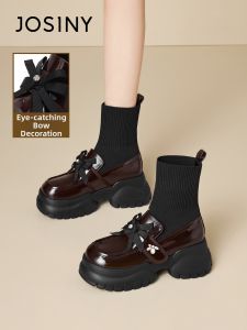 Josiny | Thick Sole Plush Winter Loafer Boot Height Increasing Black