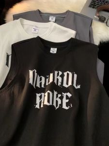 Boys Pure Cotton Letter Print Sleeveless Vest Summer New Style Loose Fit Fashionable Top for Kids Ages 2-14 round Neck Design