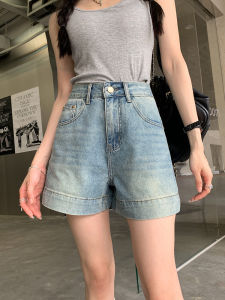 กางเกงขาสั้นผ้ายีนส์ทรงหลวมเอวสูงสไตล์ย้อนยุคสำหรับผู้หญิงในช่วงฤดูร้อน กางเกงขาสั้นทรงเอกระชับสัดส่วนสำหรับสาวฮอต กางเกงขาสั้นผ้าเดนิมบาง