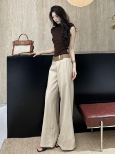 SHANGSHA | Stylish Luxurious Set Womens Tee and Pants Outfit Coffee