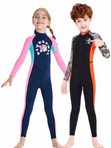 Childrens One-Piece Swimsuit Long Sleeve Quick Dry Diving Suit Jellyfish Shirt Training Swimming Clothes Boy Girl Suitable