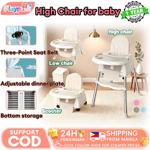 High Chair for baby Adjustable Foldable 0-5 Years Safety Belt Non-Slip Feet Removable Tray PU Cover with Wheels
