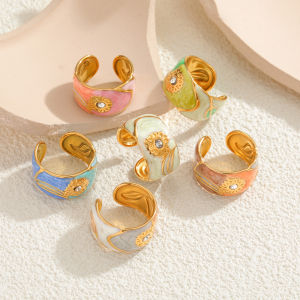 Kissmoon Trendy Multiple Styles Colorful Geometric Sunflower Stainless Steel Open Rings for Women Fashion Party Jewelry Gifts