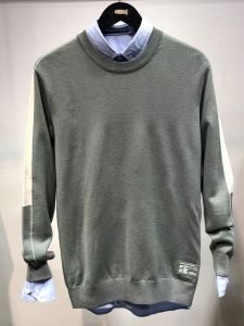 เสื้อสเวตเตอร์คอปกกลมทรงหลวมสำหรับผู้ชาย สีเขียวอ่อน ทรงหลวมเล็กน้อย แขนยาว แฟชั่นฤดูใบไม้ร่วง/ฤดูหนาว เสื้อสเวตเตอร์ถัก