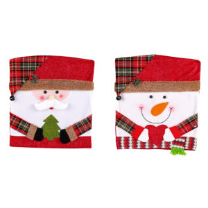 【Free Shipping】 Holiday Season Christmas Chair Covers Santa Snowman Pattern 2 Pcs for Festive Home Decoration