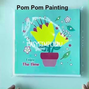 (1Piece) Kid DIY Pom Pom Puffy Ball Button Painting Display Frame DIY Art Craft Kits Holiday Christmas Activity Fun Education
