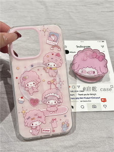 Qigong Magnetic Absorption Phone Case with Shake Stand Dual Layer Hard Shell Apple 14/13Promax Compatible Cute Cartoon Polka Dot Design Pink