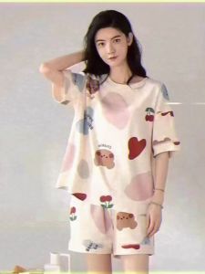 ชุดนอน คอกลมเสื้อแขนสั้น+ขาสั้น ลายการ์ตูน 34 ลาย ผ้าคอตตอน เนื้อผ้านิ่ม ใส่สบาย ฟรีไซส์