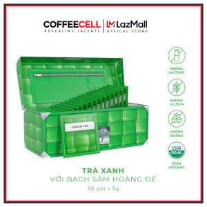 COFFEECELL Trà xanh với Nhân sâm trắng thượng hạng (30 gói x 3g) - Trà nguyên lá ngọt thanh và chát nhẹ Chống oxy hóa Tăng cường tập trung - Hàng Chính Hãng