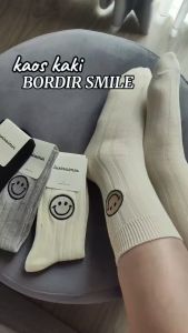 SAB04 KAOS KAKI WANITA TINGGI BAWAH BETIS ATAS MATA KAKI MOTIF SMILE BORDIR KAUS KAKI REMAJA CEWEK BAHAN KATUN WOMAN SOCKS IMPORT