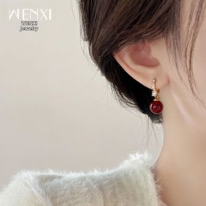 WENXI | Luxurious Aesthetic Red Pearl Earrings Ear Clamps