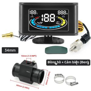 RYSJM | Đồng Hồ Đo Nhiệt Độ Nước LCD Tự Động 3 Trong 1 Với Áp Suất Dầu Và Đồng Hồ Đo Điện Áp Màn Hình Kỹ Thuật Số Bộ Chuyển Đổi Ống Nối 1/8NPT Cho Xe Cộ
