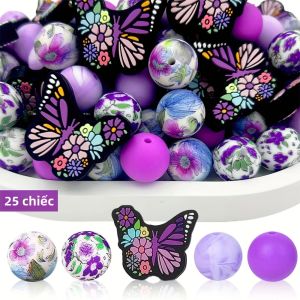 Bướm Silicone Đính Hạt Bộ Cho DIY Trang Sức Móc Khóa Bút & Dây Xích Phụ Kiện 6/25/40 Chiếc Hạt Thời Trang Không Có Kim Loại Hoặc Hóa Chất Quan Trọng