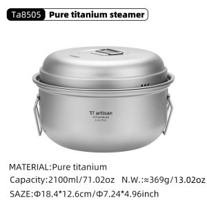 Tiartisan 2.1L/ 2.8L Titanium Camping Soup Pot Set Outdoor Lightweight Steamer with Steam Compartment Multi Functional Cookware