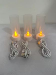 1/2/3/4 Pieces Yellow Light LED Candles With USB ChargeFlameless Decorative Wedding Christmas Rechargeable Tea Lights