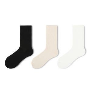 Grey Womens Mid-Calf Socks Autumn Winter White Pile Miu Series Spring Cotton Blend Elastic Comfortable Breathable Home Socks