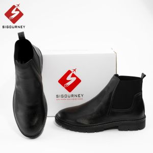 Giày Chelsea Boot Mũi Tròn Trẻ Trung SIGOURNEY Chất Da Bò Màu Đen Trơn BOOTS-02 Bảo Hành 18 Tháng