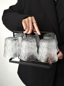 Retro Chinese Style Glass Water Cup Set for Guests High Temperature Resistant Iceberg Tea Cup Home Use round Shape Glass Cup