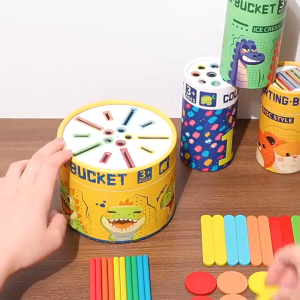 颜色分类杯 Montessori Color Sorting Cup Bucket Wooden Shape Recognition Counting Stick Kids Educational Toy Learning Matching