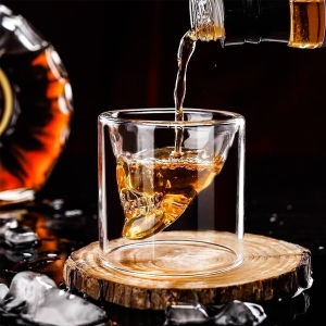 Masely 25ml Special Skull Shape Wine Glass Water Cup Mug Creative Double Layer Transparent Glass