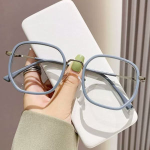 JN IMPRESSION แว่นตาตกแต่งพื้นกรอบสี่เหลี่ยมแบบคลาสสิกสำหรับผู้ชายและผู้หญิงแว่นเลนส์อ่อนกันสีฟ้า