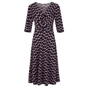 MY TENO | Elegant V-neck Printed Wrap Waist Dress Color Block Fashionable French Style Womens Clothing Spring Summer Autumn Seasonal A-line Skirt