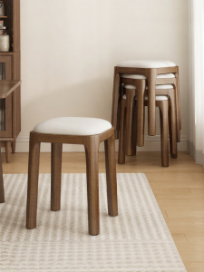 ZHUSHANXIA | Wooden Stackable Bench Square Round Seat Modern Minimalist