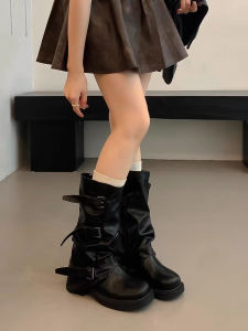 Retro Chunky Heel Thigh High Boots Western Denim Pile Style Boots Knight Boots Early Autumn Boots French Pants Female Boots