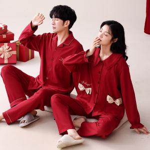 Lycra Cotton Couple Sleepwear Long Sleeve Home Clothes for Bride And Groom Autumn Winter Casual Comfortable Home Suit