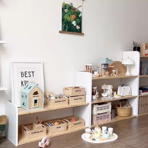 Montessori Wooden Bookshelf Toy Storage Rack Childrens Room Books Organizer Kindergarten Toy Display Shelf