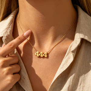 1pc Number 444 Pendant Necklace Stainless Steel Polished Cross Collarbone Chain Light Luxury Minimalist Versatile Jewelry for Da