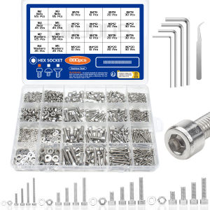880pcs Stainless Steel Hex Socket Nut & Bolt Set Durable M2 M3 M4 M5 Sizes Includes Flat Washer for Secure Fastening DIY Project
