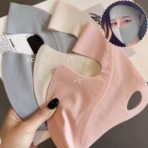 2025 Polyester UPF50+ Sunscreen Mask Breathable Small Hole Ice Silk Face Clothing Lightweight Elastic Face Sun Protection Tools