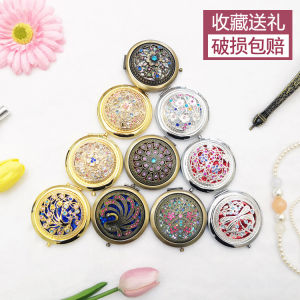 Metal Hollow Diamond Flip Small Circular Mirror Womens Makeup Mirror Retro Foldable Double-Sided Portable Princess Portable Mirror